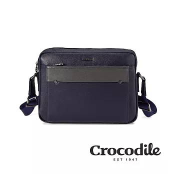 【Crocodile】鱷魚皮件 Cortina 5.0系列 男生斜背包推薦 橫式側背包 真皮包包-0104-10602-新品上市 藍色