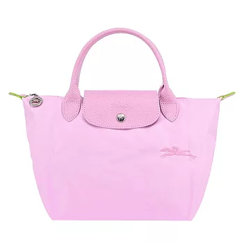 LONGCHAMP LE PLIAGE GREEN系列刺繡短把再生尼龍摺疊水餃包(小) 粉紅
