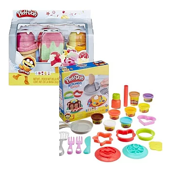 【Play-Doh 培樂多超值組】翻烤鬆餅遊戲組+小冰櫃冰品組 廚房系列