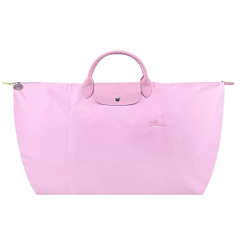 LONGCHAMP LE PLIAGE GREEN系列刺繡短把再生尼龍摺疊旅行袋(特大) 粉紅