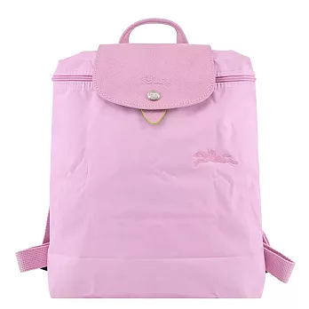 LONGCHAMP LE PLIAGE GREEN系列刺繡再生尼龍摺疊後背包 粉紅