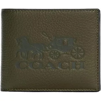 COACH 馬車LOGO荔枝紋皮革短夾-綠色