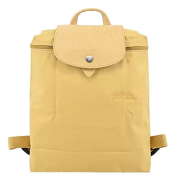 LONGCHAMP LE PLIAGE GREEN系列刺繡再生尼龍摺疊後背包 小麥黃