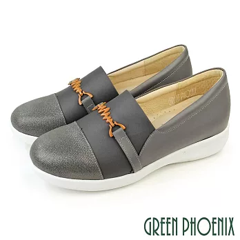 【GREEN PHOENIX】女 休閒鞋 懶人鞋 真皮 厚底 台灣製 JP23 灰色