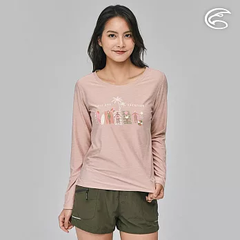 ADISI 女浪花洞洞長袖圓領透氣圖T AL2311017 (S-2XL)｜輕量 吸濕排汗 快乾 透氣網洞 彈性柔軟 排汗衣 M 豆沙粉