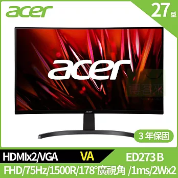 Acer ED273 B 27型窄邊螢幕(VA,VGA,HDMI,2Wx2)