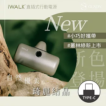 iWALK Pro 閃充數顯直插式4800mAh行動電源Type-C頭 叢林綠