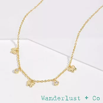 Wanderlust+Co 澳洲品牌 迷你蝴蝶項鍊 金色小圓鑽項鍊 Flutter Charm