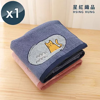 【星紅織品】可愛喵星人純棉浴巾(2色任選)-1入組 藍色