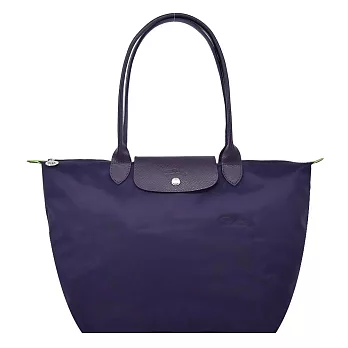 LONGCHAMP LE PLIAGE GREEN系列刺繡長把再生尼龍摺疊水餃包(大) 藍莓