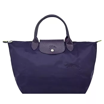 LONGCHAMP LE PLIAGE GREEN系列刺繡短把再生尼龍摺疊水餃包(中) 藍莓