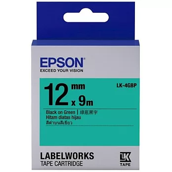 EPSON 原廠標籤帶 粉彩系列 LK-4GBP 12mm 綠底黑字