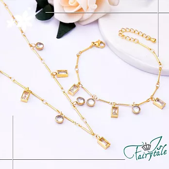 【伊飾童話】竹節鋯石＊幾何圓鑽鈦鋼手鍊項鍊組