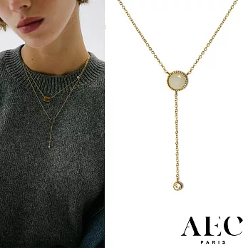 AEC PARIS 巴黎品牌 白鑽東菱玉項鍊 優雅金色Y字鍊 CHAIN NECKLACE SUNNA