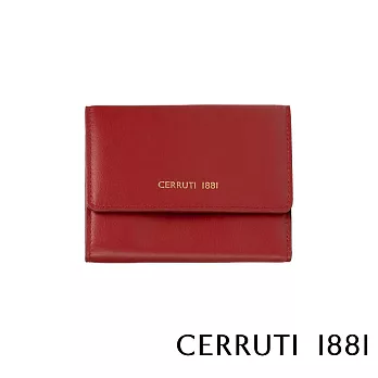 【Cerruti 1881】限量2折 義大利頂級小牛皮女用短夾零錢包 全新專櫃展示品(紅色 CEPD06164M)