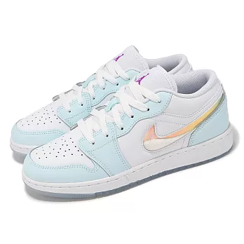 Nike 休閒鞋 Air Jordan 1 Low SE GS 大童 女鞋 白 天藍 流沙勾勾 AJ1 HJ3481-491