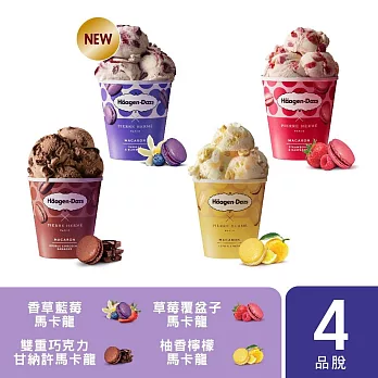 【Haagen-Dazs 哈根達斯】 法式驚艷馬卡龍品脫4入組(全新口味香草藍莓馬卡龍甜蜜上市)