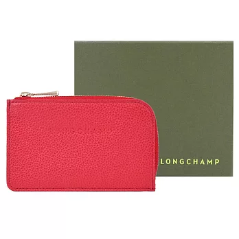 LONGCHAMP LE FOULONNÉ系列系列牛皮卡片零錢包 愛心紅