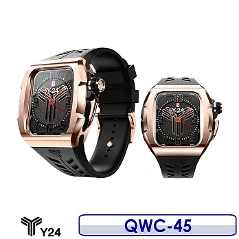 【10月限量送原廠錶帶等超值好禮】Y24 Quartz Watch 45mm 石英錶芯手錶 QWC-45 黑玫瑰金錶殼/黑錶帶 (適用Apple Watch 45mm)