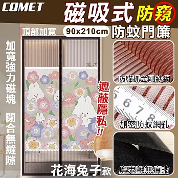 【COMET】金剛網加密防蚊防偷窺磁吸門簾-花海兔子(靜音門簾 免打孔門簾 防蚊門簾 磁釦門簾 磁吸門簾/YJB013)