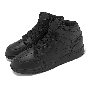 Nike 休閒鞋 Air Jordan 1 Mid GS 黑 全黑 大童 女鞋 黑 中筒 AJ1 554725-093