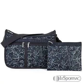 LeSportsac - Standard 雙口袋A4大書包-附化妝包 (手繪花朵/深藍)
