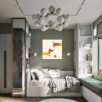 【Supreme print】藝術微噴霧面30x30cm 可愛動物 手繪風 油畫布無框畫-調皮臘腸狗 掛畫 兒童房 北歐風 (客製商品)