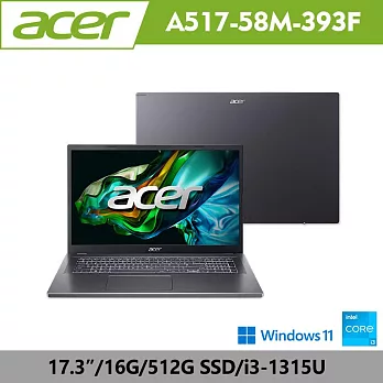 Acer 宏碁 Aspire 5 A517-58M-393F 17.3吋輕薄筆電(i3-1315U/16G/512G/W11/2年保)