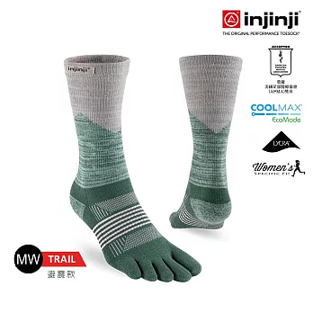 injinji 女 Trail野跑避震吸排五趾中筒襪FX M-L 高嶺綠