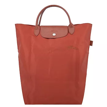 LONGCHAMP LE PLIAGE GREEN系列刺繡短把再生尼龍手提包(中) 栗子紅