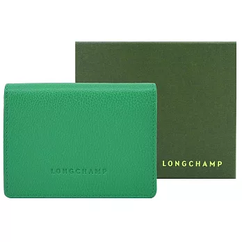 LONGCHAMP LE FOULONN?系列牛皮簡約三折壓釦短夾 草綠