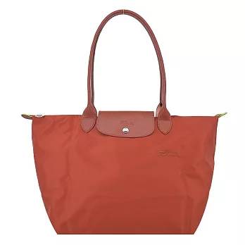 LONGCHAMP LE PLIAGE GREEN系列刺繡長把再生尼龍摺疊水餃包(大) 栗子紅