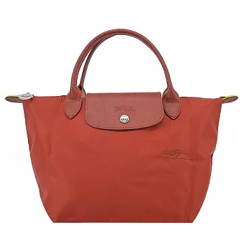 LONGCHAMP LE PLIAGE GREEN系列刺繡短把再生尼龍摺疊水餃包(小) 栗子紅