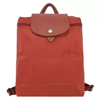 LONGCHAMP LE PLIAGE GREEN系列刺繡再生尼龍摺疊後背包 栗子紅