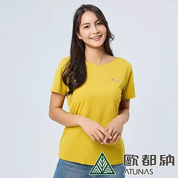 【ATUNAS 歐都納】女款ATUNAS-TEX吸濕排汗短袖條紋T恤A2TS2312W- S 黃