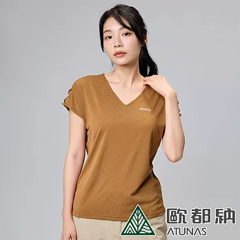 【ATUNAS 歐都納】女款ATUNAS-TEX吸濕排汗短袖T恤A2TS2314W- S 泥棕