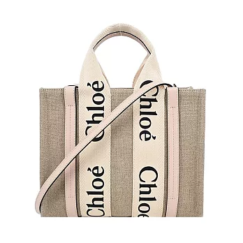 Chloe Woody tote bag 新款帆布兩用托特包(小號) 淺粉色