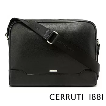 【Cerruti 1881】限量2折 義大利頂級小牛皮郵差包肩背包側背包 全新專櫃展示品(黑色 CEBO02284M)