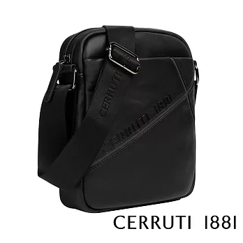 【Cerruti 1881】限量2折 義大利頂級小牛皮側背包肩背包 全新專櫃展示品(黑色 CEBO06256M)