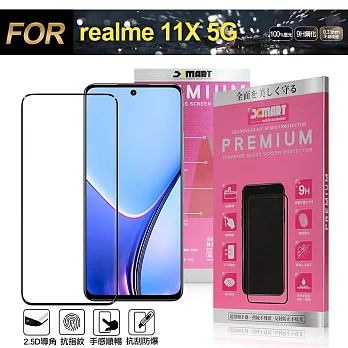 Xmart for Realme 11X 5G 超透滿版 2.5D 鋼化玻璃貼-黑