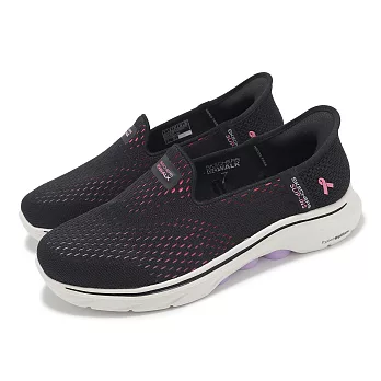 Skechers 休閒鞋 Go Walk 7-Hope Slip-Ins 女鞋 寬楦 黑粉 套入式 粉紅絲帶 健走鞋 125255WBKMT