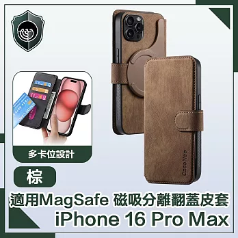 【穿山盾】iPhone 16 Pro Max 適用MagSafe 磁吸分離翻蓋皮套 棕