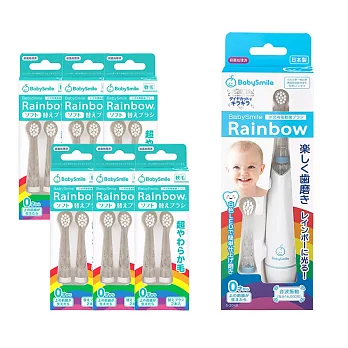 日本BabySmile 刷頭替換組 2只/組 x6 加碼再贈 S-204 兒童電動牙刷  軟毛刷頭*6+贈S-204牙刷(藍)