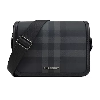 BURBERRY Alfred TB LOGO 皮革小號郵差/斜背包 炭灰色