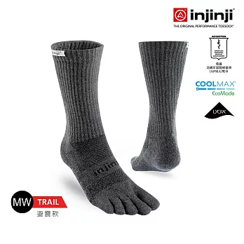 injinji TRAIL野跑避震吸排五趾中筒襪 XL 黑色