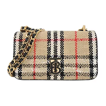 BURBERRY Lola TB LOGO 經典格紋毛料迷你鏈帶肩背/斜背包 卡其