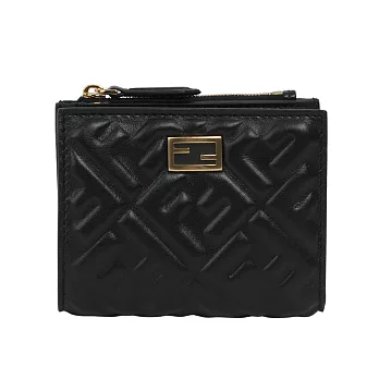 FENDI Baguette FF Logo 納帕皮革二折暗釦短夾 黑色