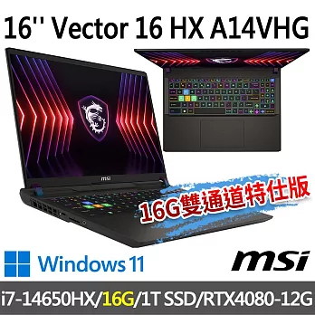 msi微星 Vector 16 HX A14VHG-691TW 16吋 電競筆電 (i7-14650HX/16G/1T SSD/RTX4080-12G/Win11)