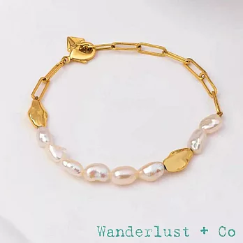 Wanderlust+Co 澳洲品牌 淡水珍珠手鍊 金塊方形手鍊 Kindred Pearl