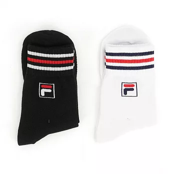 Fila [SCU-7003-BWN] 中筒襪 運動 休閒 舒適 潮流 百搭 棉質 台製 兩入 黑底 白藍 S 黑/白